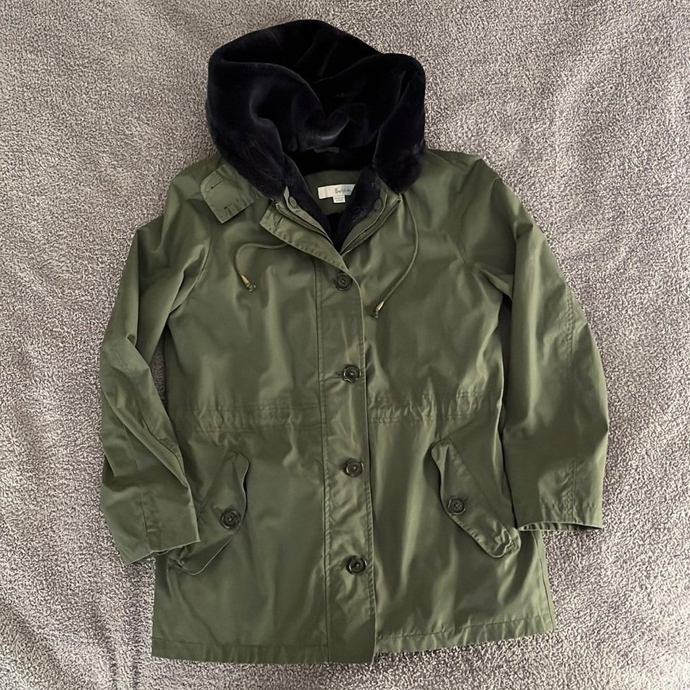 Boden Army Green Oregano Faux Fur Lined Winter Water Resistant Coat Size US 8